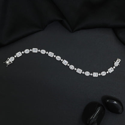 Rhodium Bracelet with Alternating Cushion and Floral Motifs