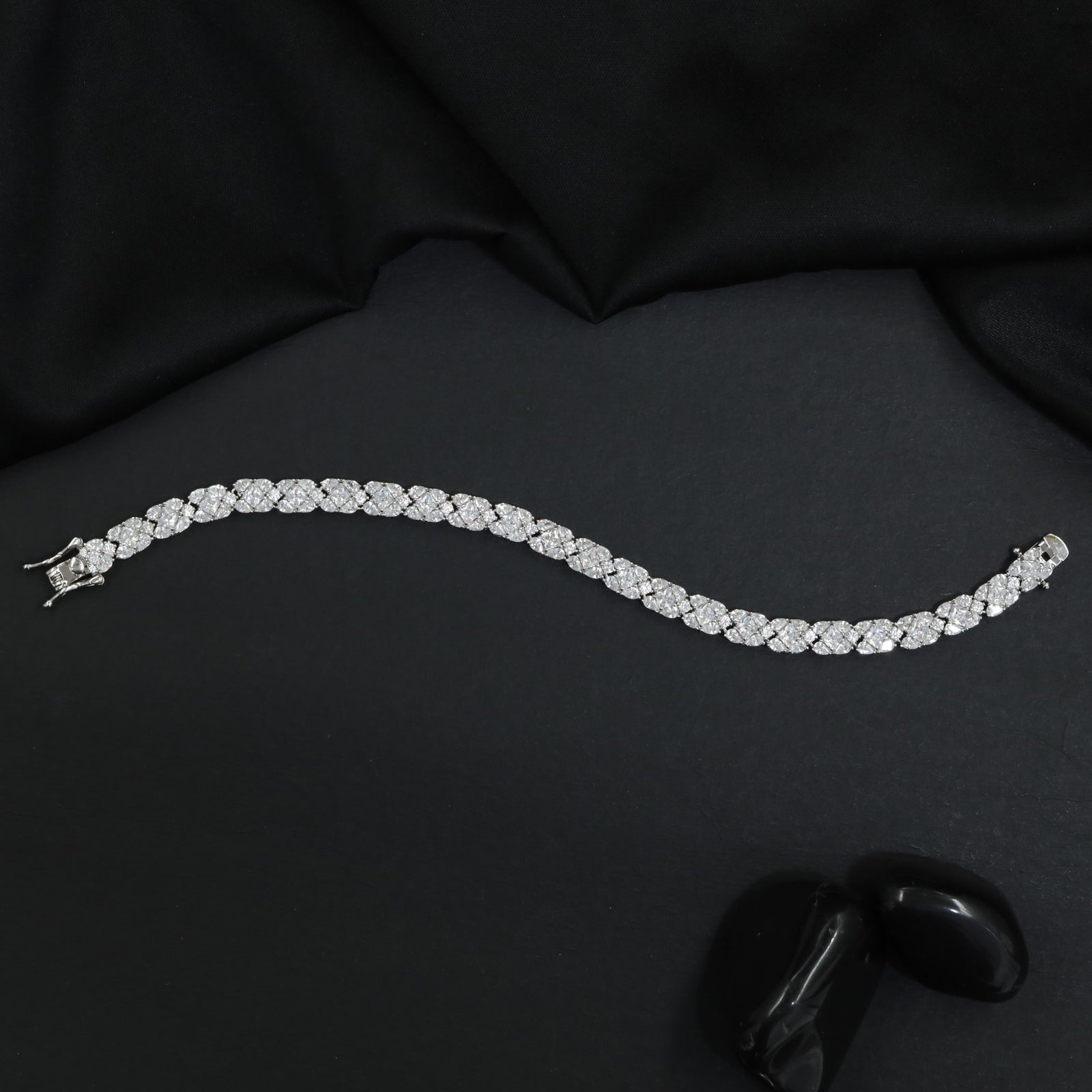 Rhodium Bracelet with Continuous Floral Marquise Arrangement