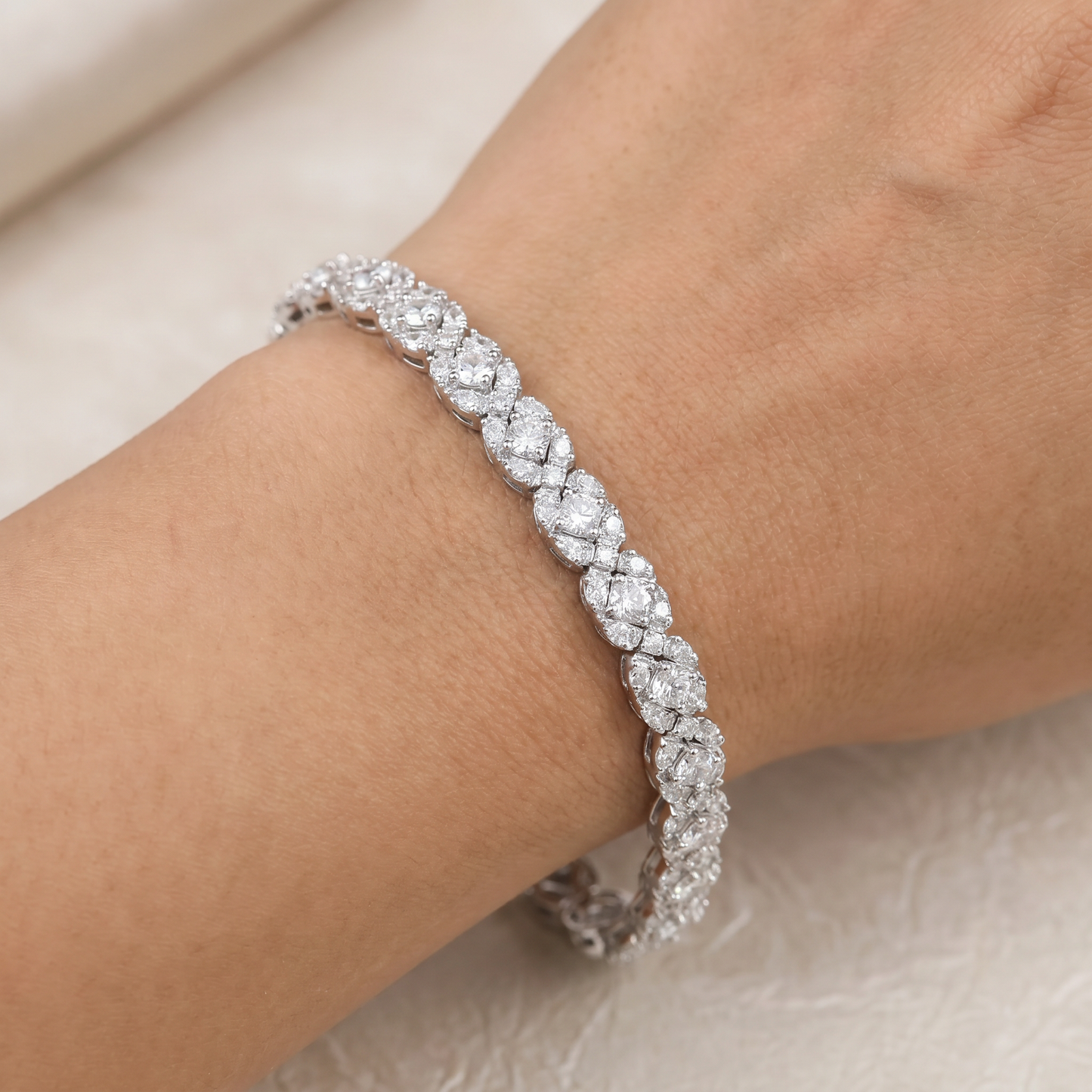 Rhodium Bracelet with Continuous Floral Marquise Arrangement