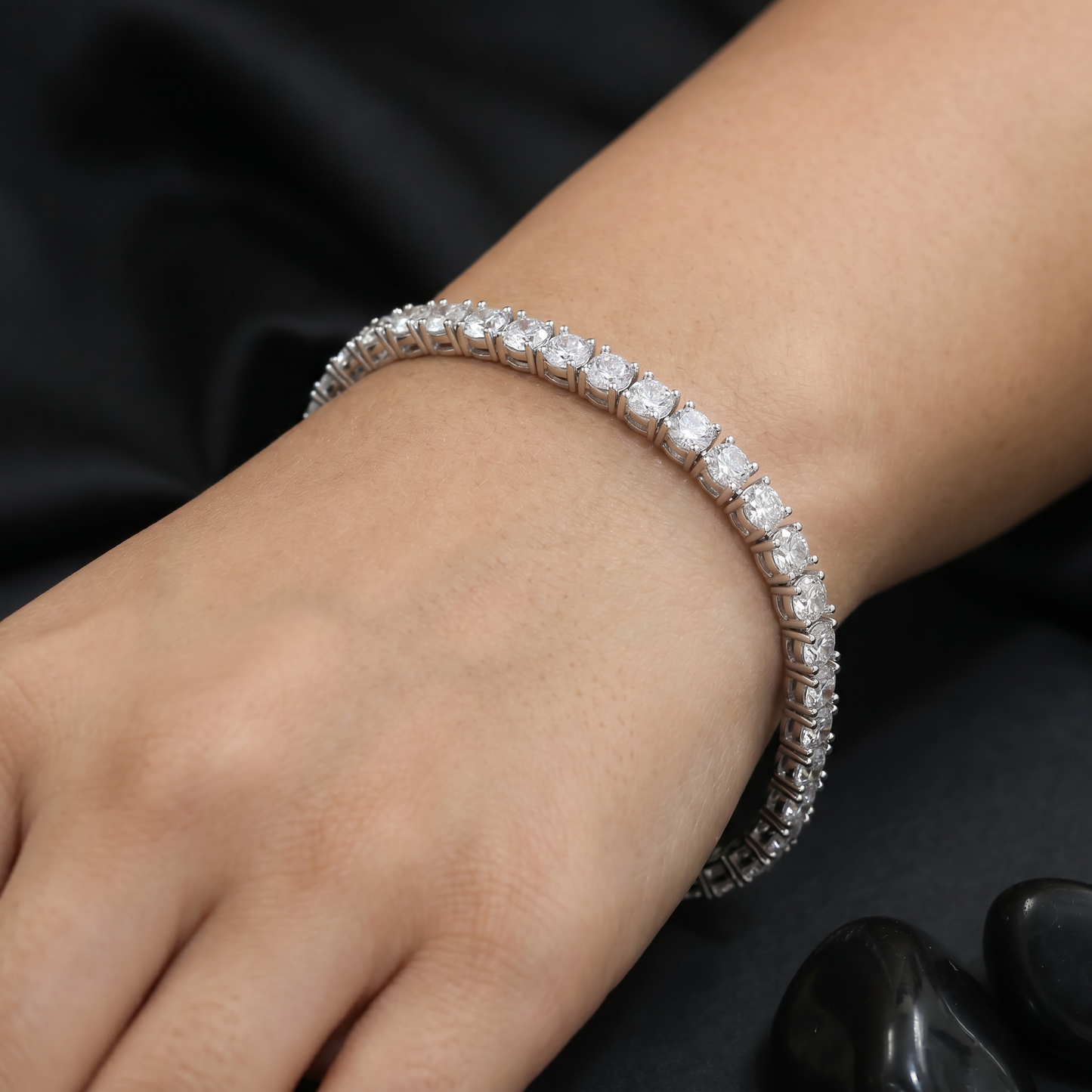 Rhodium Bracelet with Continuous Floral Cluster Links