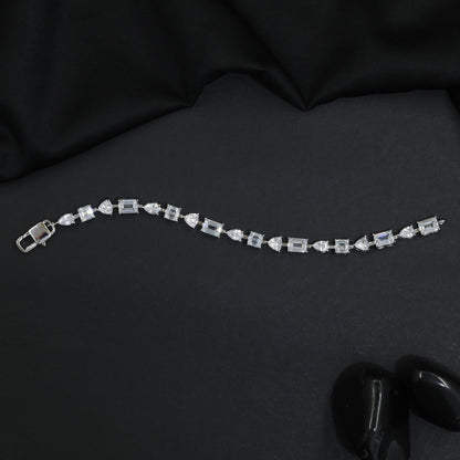 Rhodium Bracelet with Alternating Geometric and Pear Elements