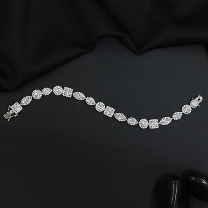 Rhodium Bracelet with Decorative Mixed Shape Arrangement