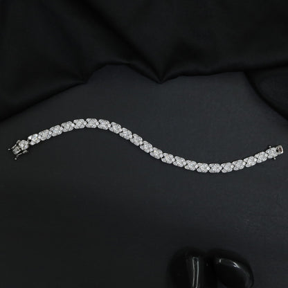 Rhodium Bracelet Featuring Continuous Marquise Cluster Design