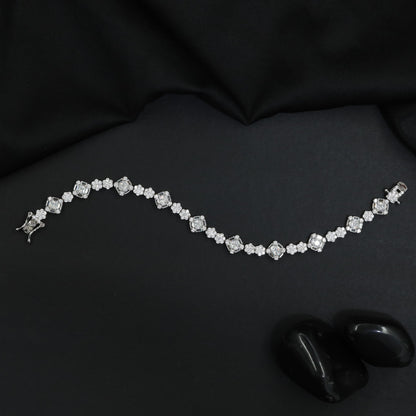 Cushion Floral Link Rhodium Bracelet