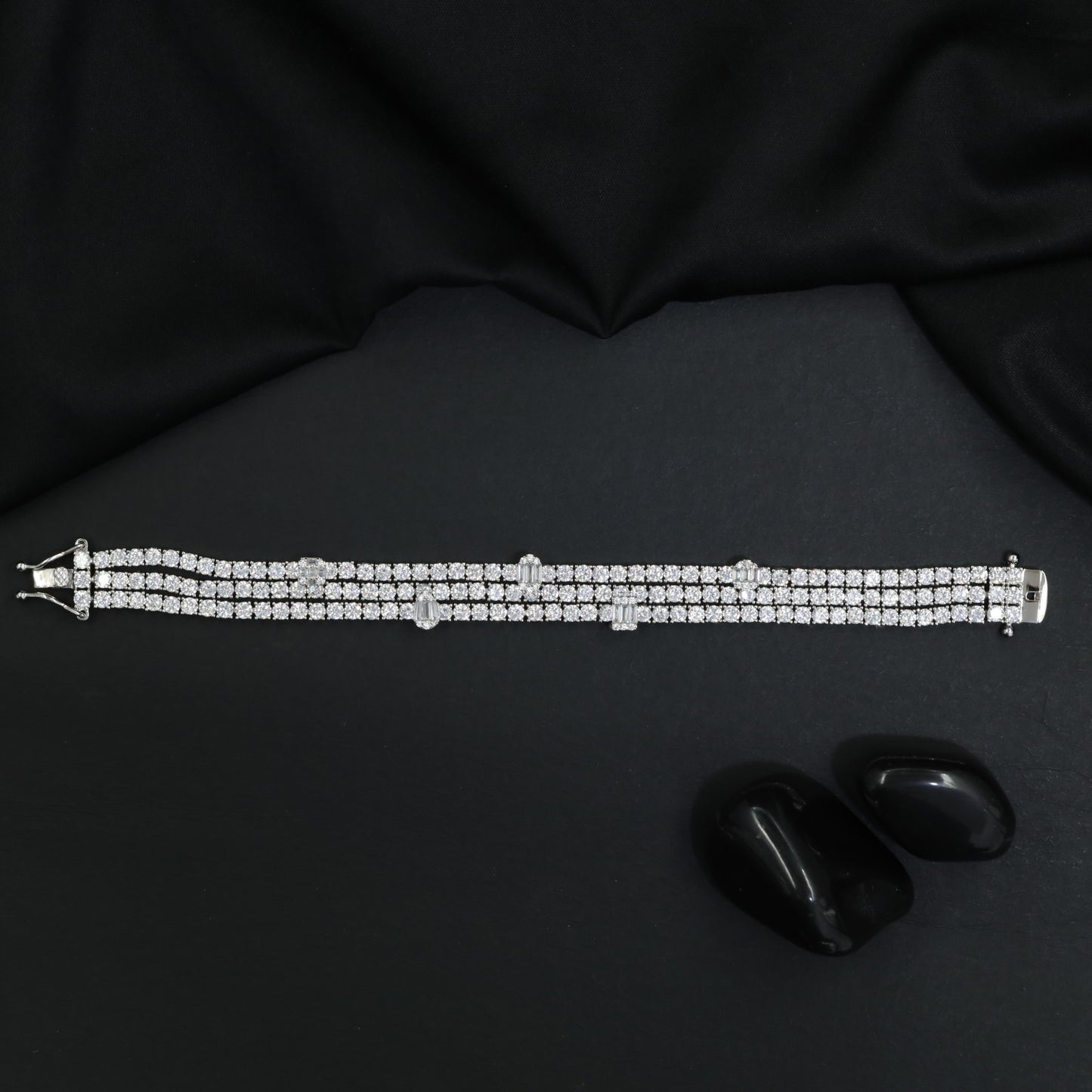 Rhodium Bracelet with Parallel Floral Link Arrangement