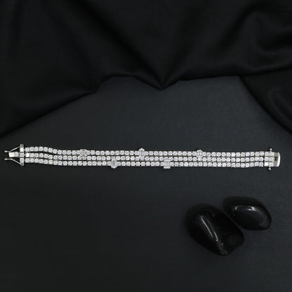 Rhodium Bracelet with Parallel Floral Link Arrangement