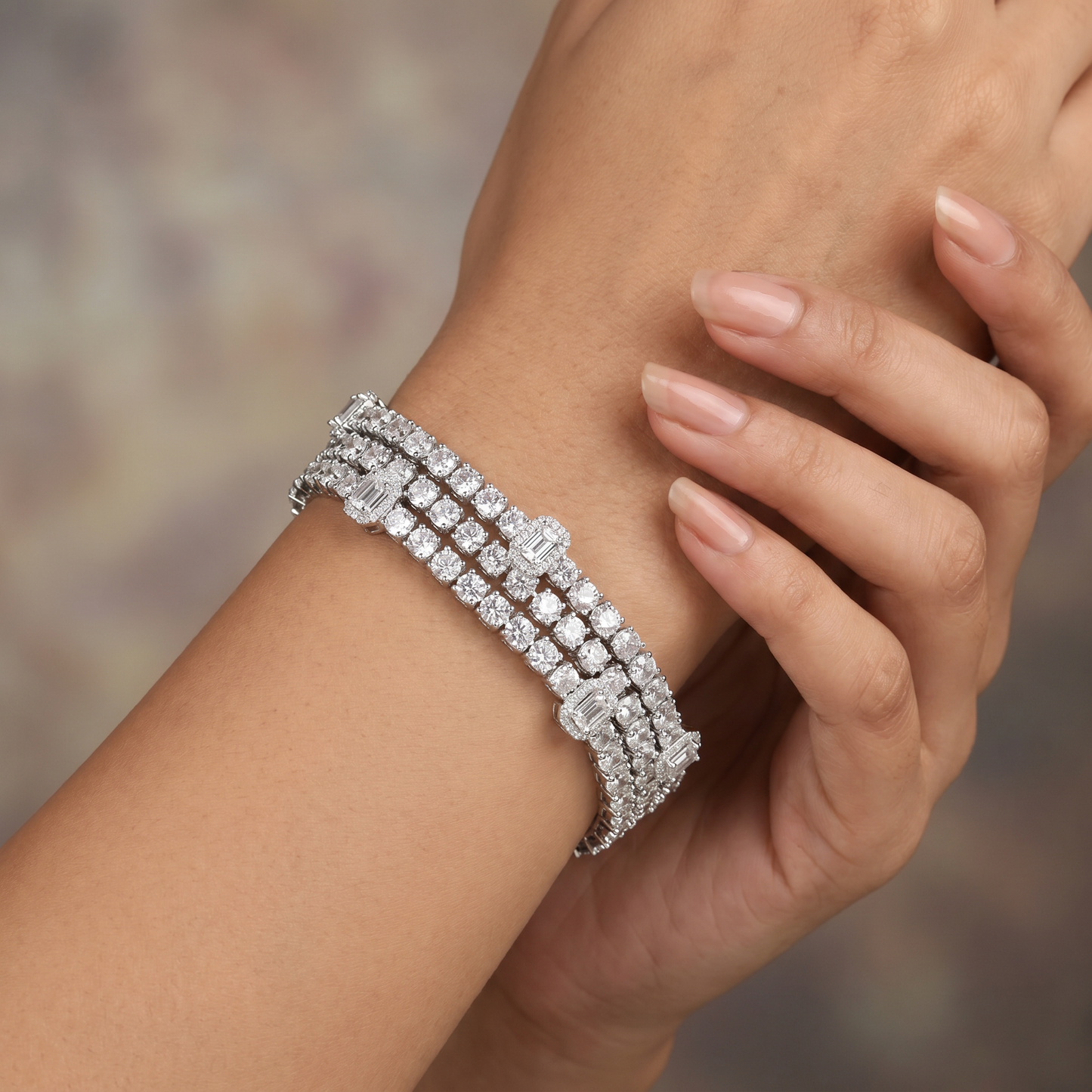 Rhodium Bracelet with Parallel Floral Link Arrangement