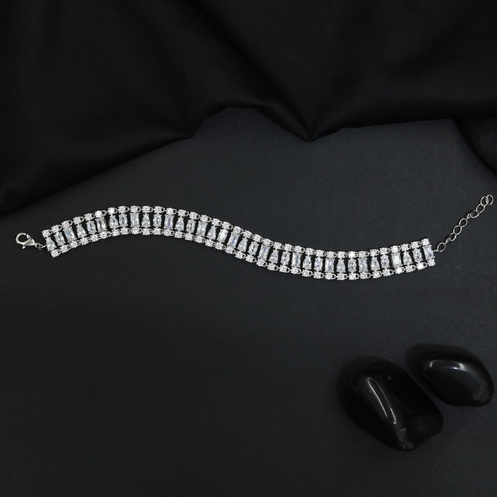 Rhodium Bracelet with Structured Baguette Arrangement