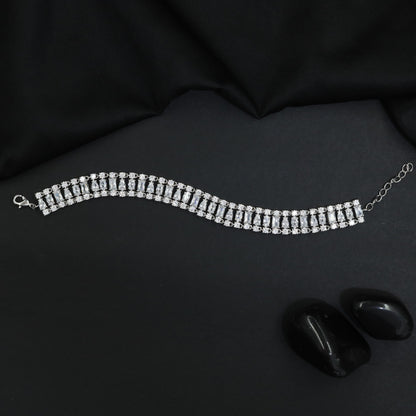 Rhodium Bracelet with Structured Baguette Arrangement