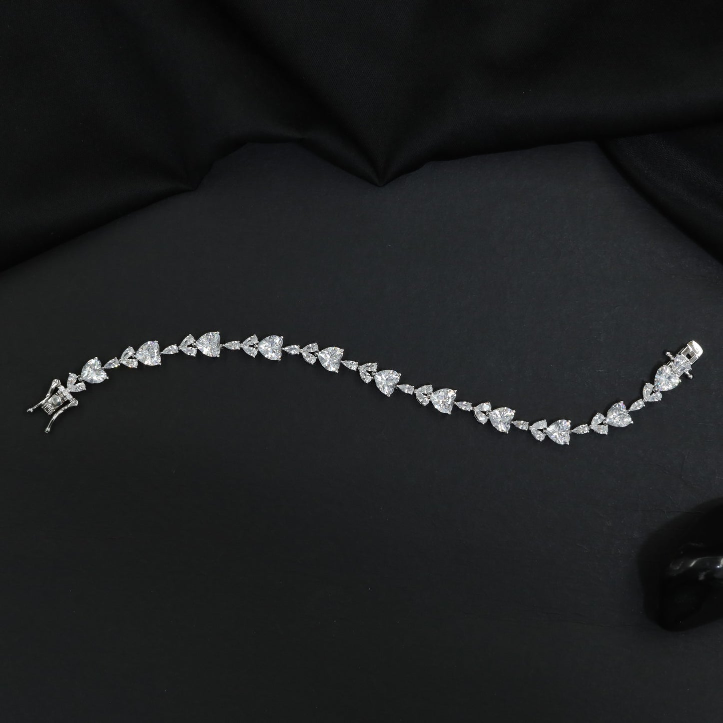 Rhodium Bracelet with Heart and Marquise Link Design