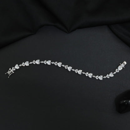 Rhodium Bracelet with Heart and Marquise Link Design