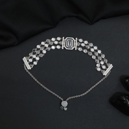 Rhodium Bracelet with Square Halo Centrepiece and Multi Strand Design