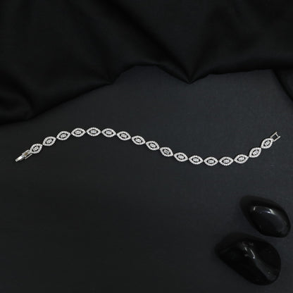 Rhodium Bracelet Showcasing Repeating Marquise Motifs