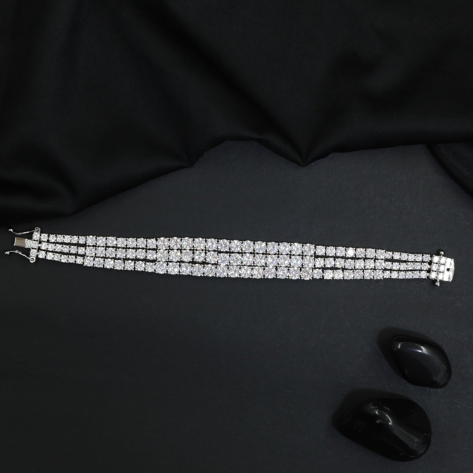 Rhodium Bracelet with Graduated Floral Cluster Layout