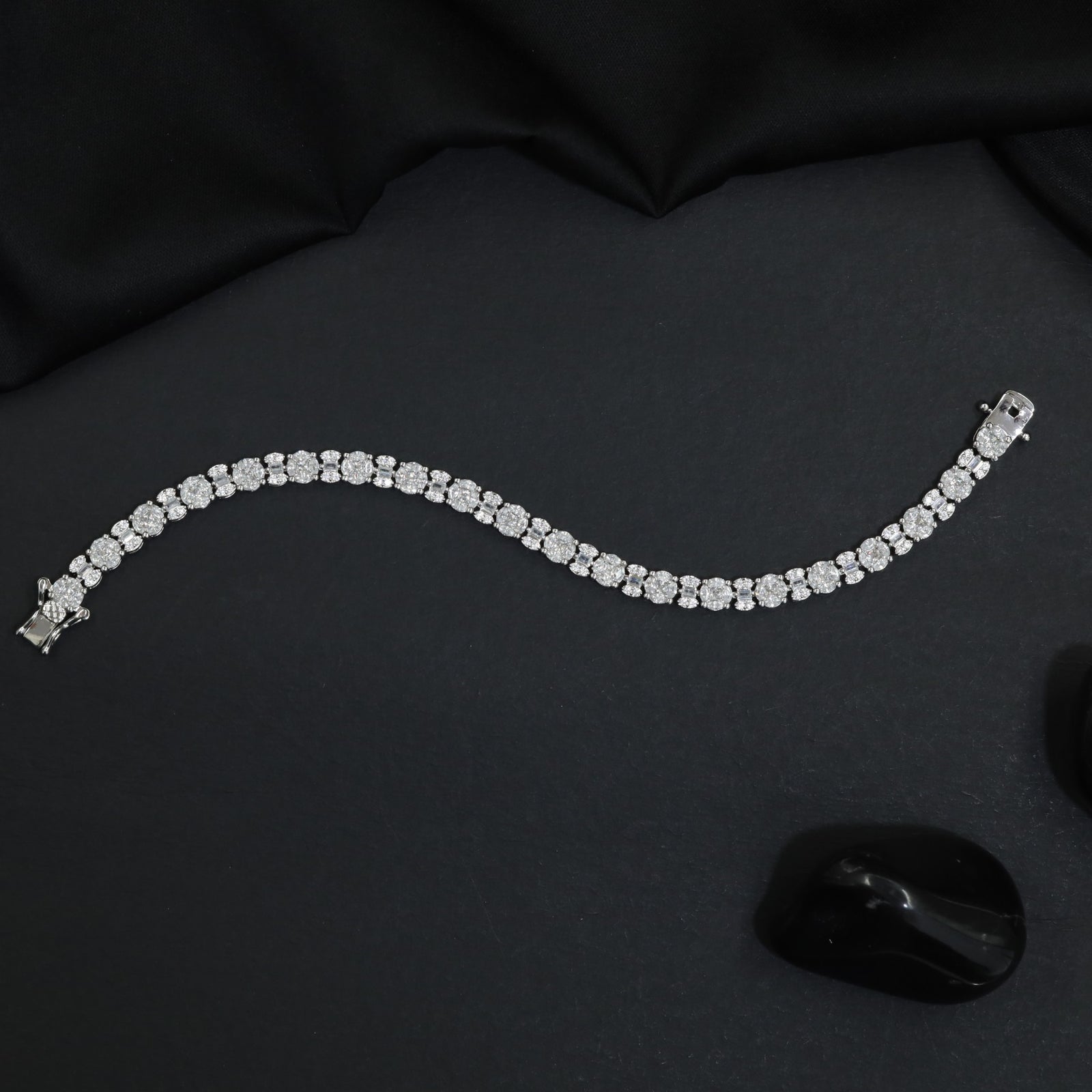 Rhodium Bracelet with Delicate Bloom Cluster Arrangement