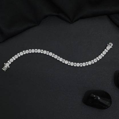 Rhodium Bracelet with Delicate Bloom Cluster Arrangement