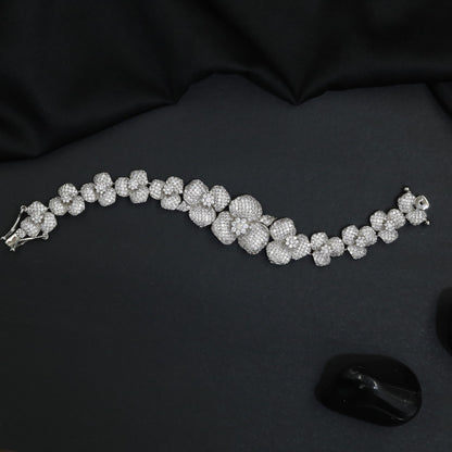 Rhodium Bracelet with Graduated Floral Cluster Motifs