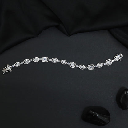 Rhodium Bracelet with Alternating Cushion Frame Links