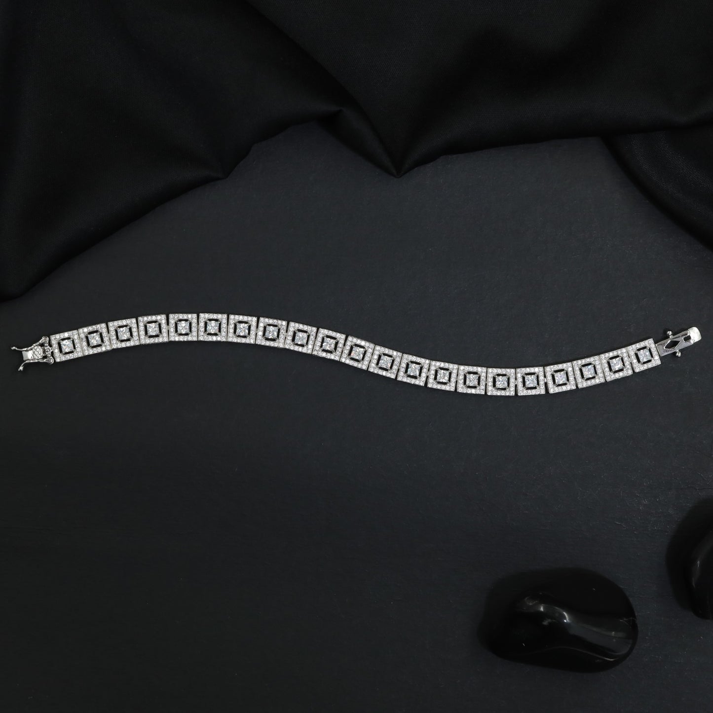 Rhodium Bracelet with Interconnected Geometric Links