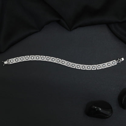 Rhodium Bracelet with Interconnected Geometric Links