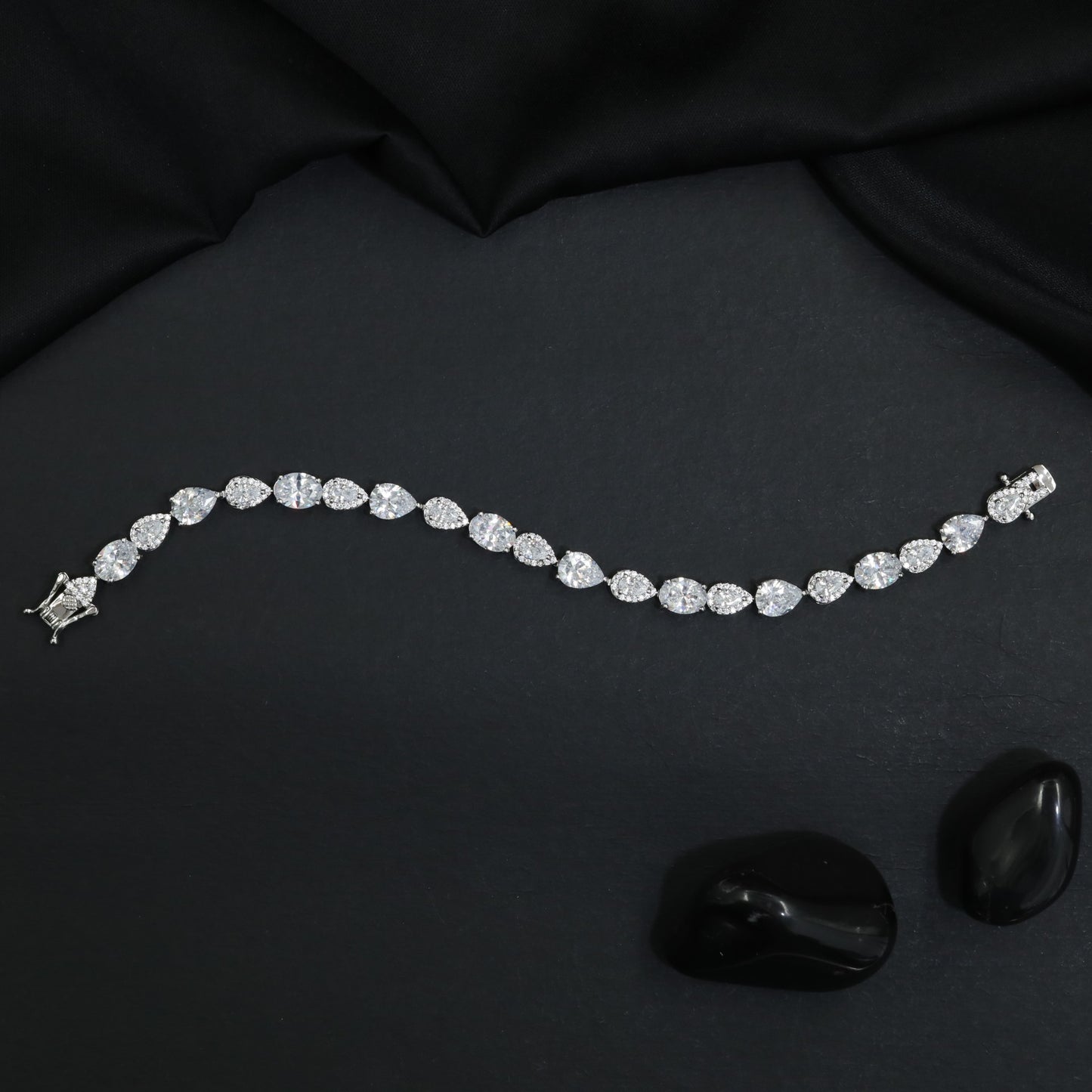 Rhodium Bracelet Featuring Alternating Shaped Links