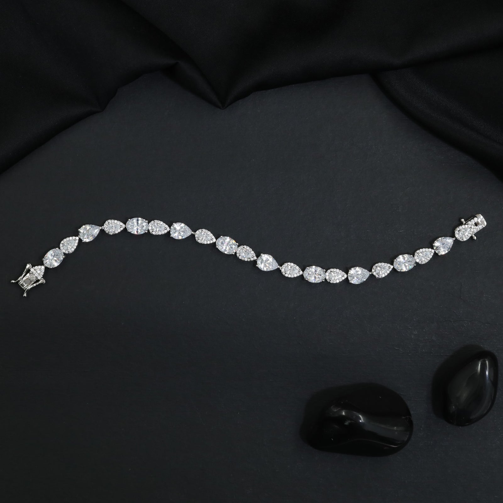 Rhodium Bracelet Featuring Alternating Shaped Links