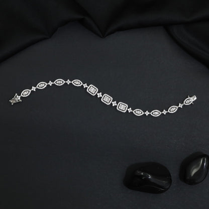 Rhodium Bracelet with Openwork Square Motifs and Elongated Links