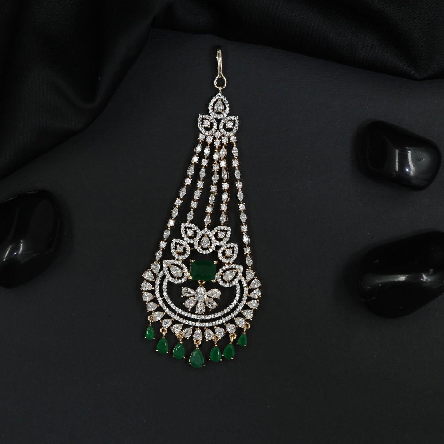 Grand Gold Polish Jhumar with Ornamental Floral Composition and Drops