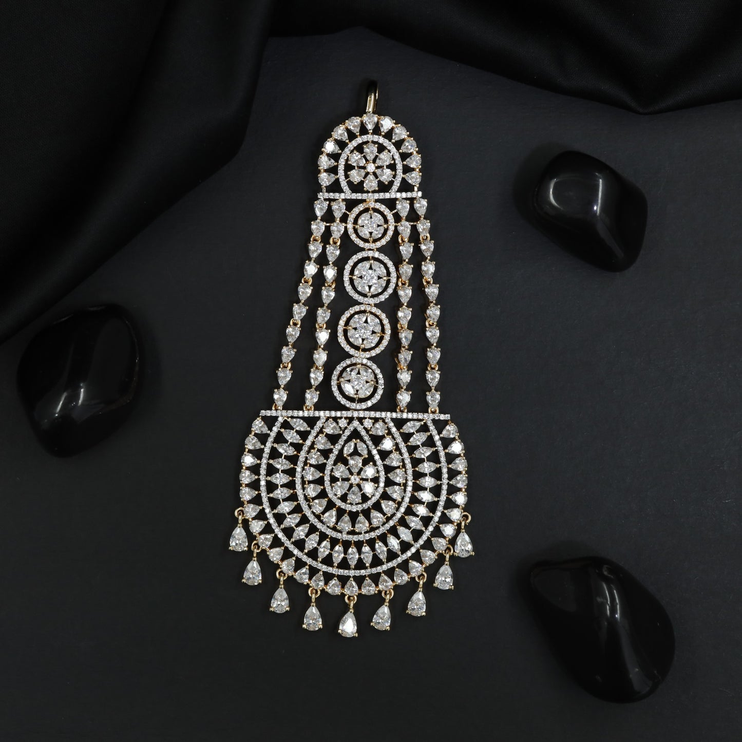 Jhumar with Concentric Halo Design and Decorative Drop Accents