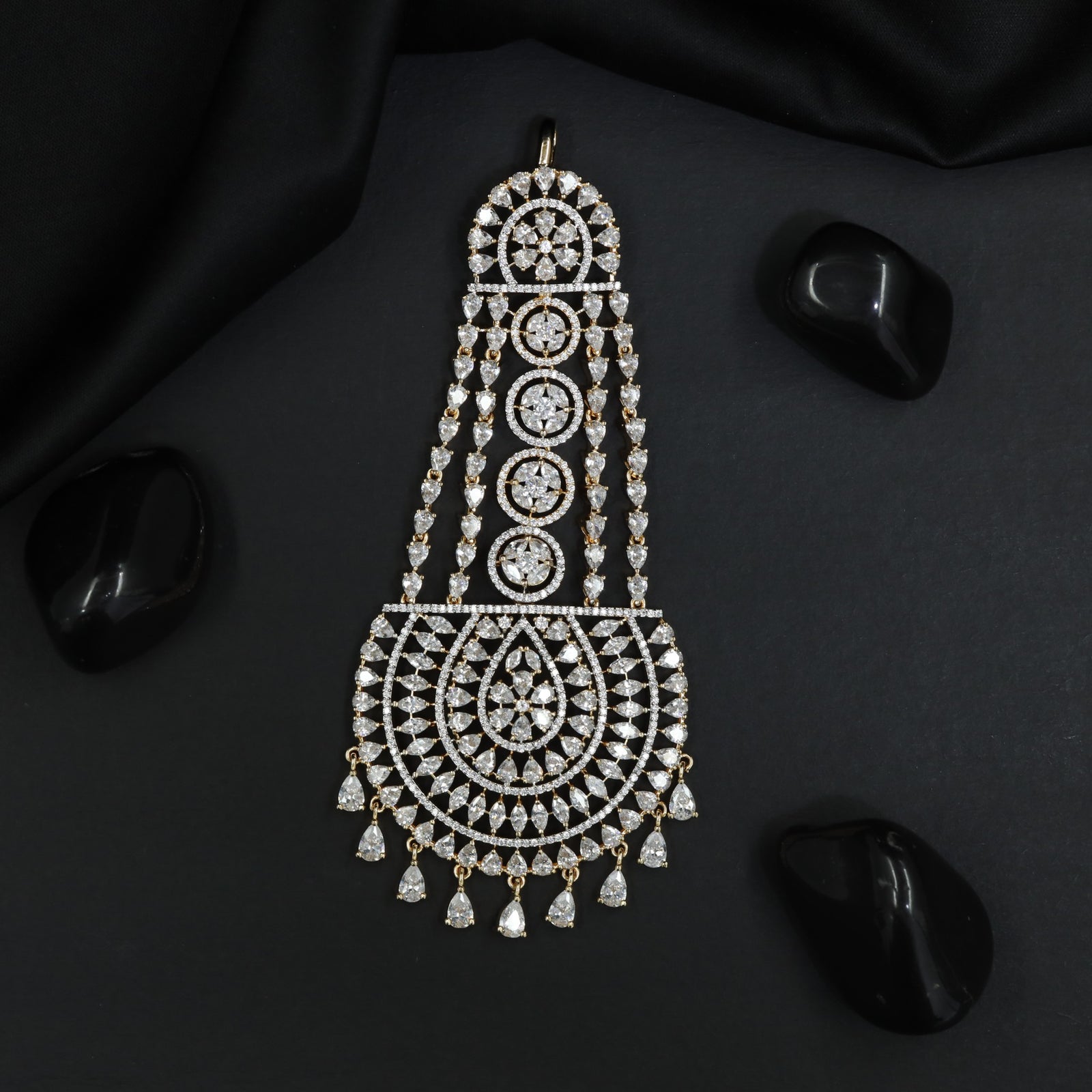 Jhumar with Concentric Halo Design and Decorative Drop Accents