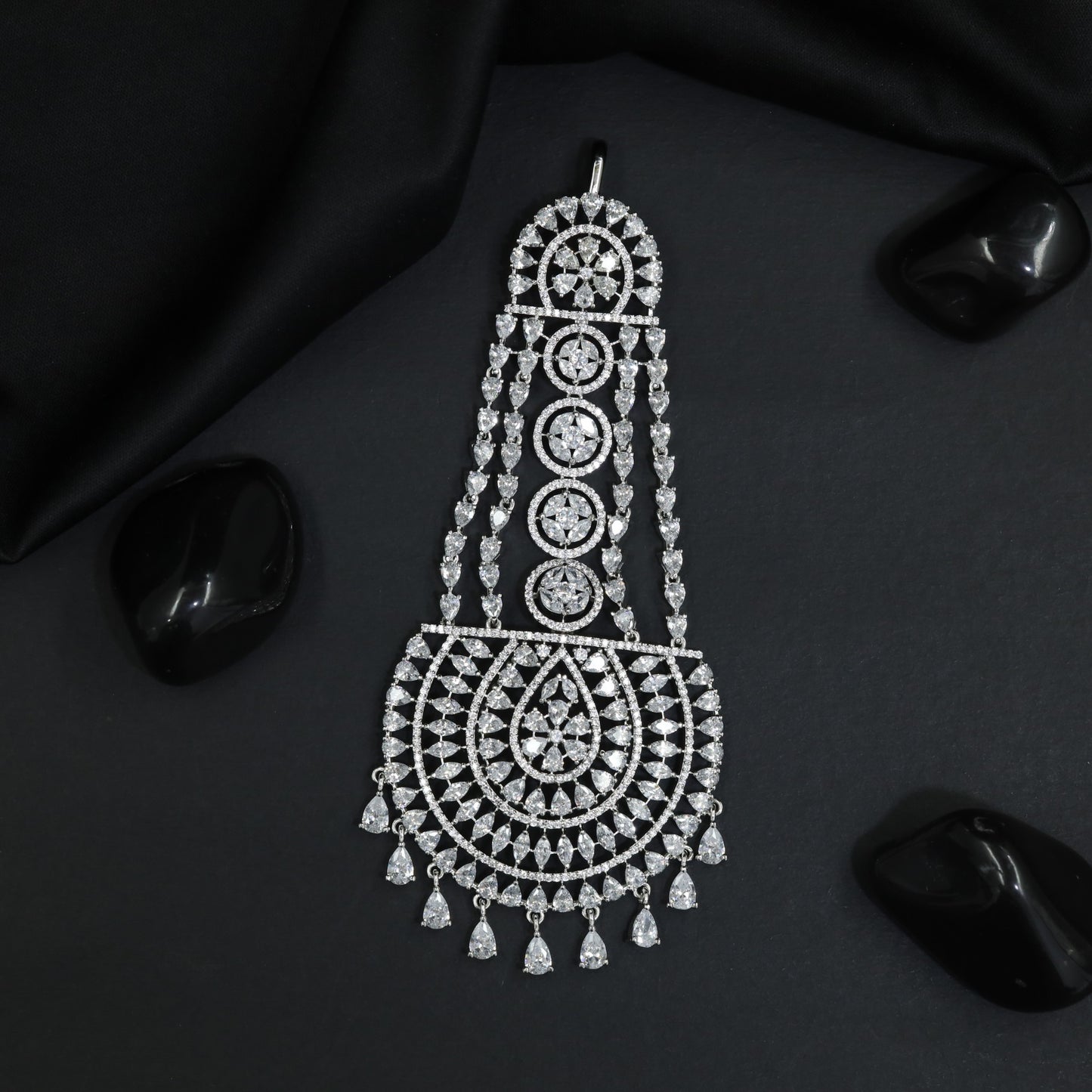 Jhumar with Concentric Halo Design and Decorative Drop Accents