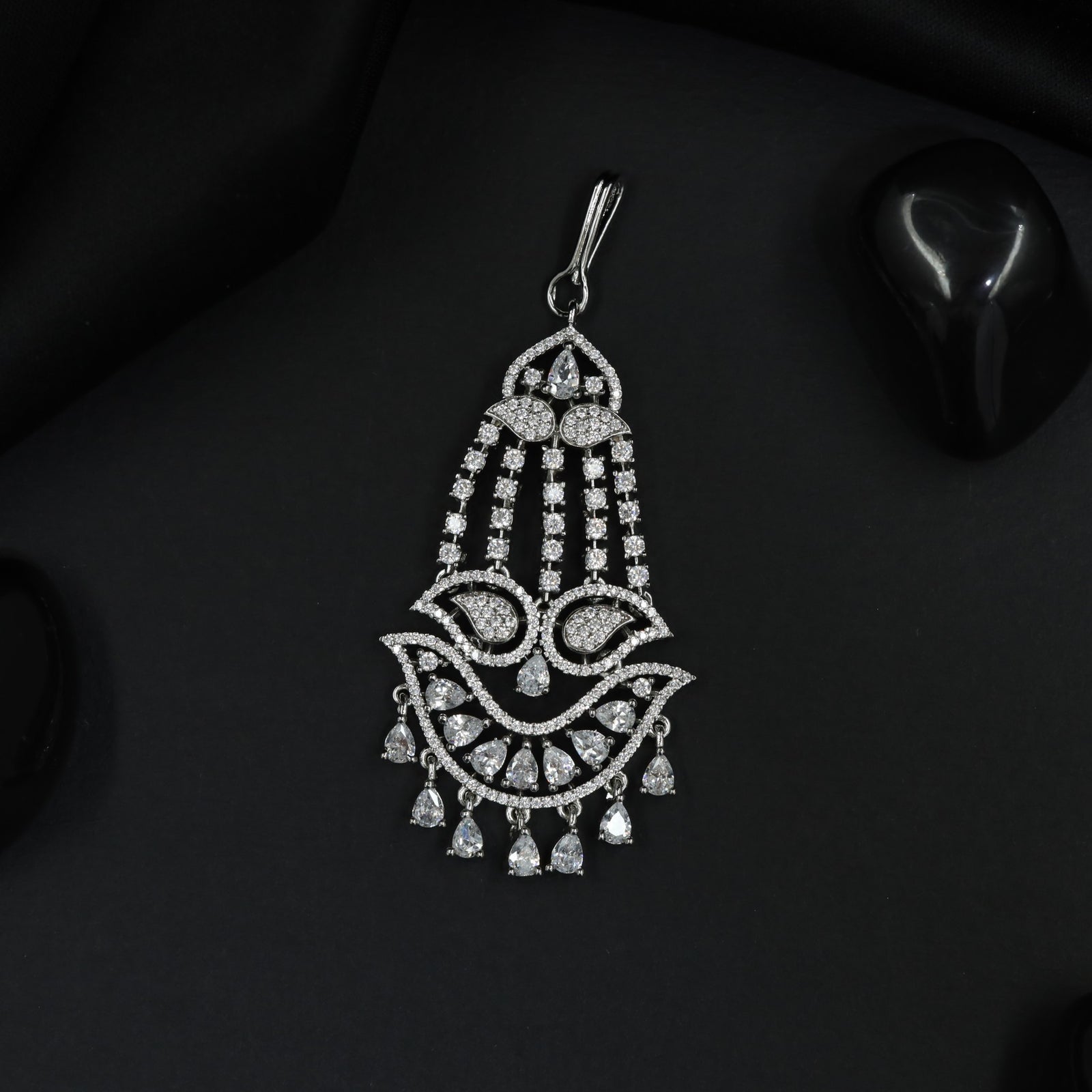 Regal Jhumar Featuring Layered Crescent Arrangement and Fringe Drops