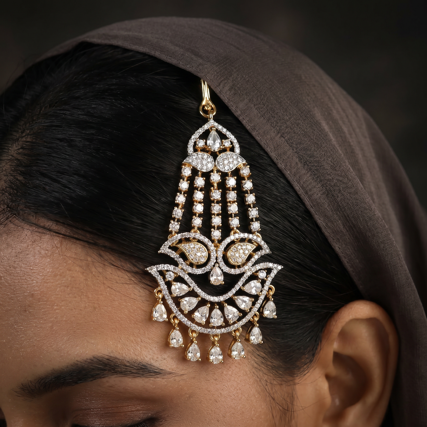 Regal Jhumar Featuring Layered Crescent Arrangement and Fringe Drops