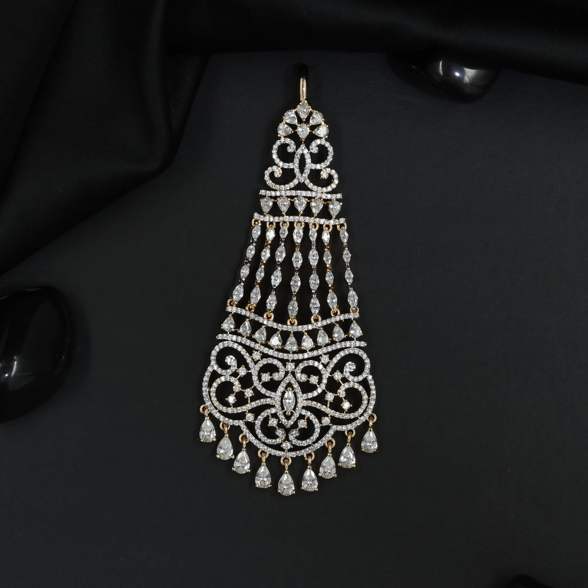 Jhumar with Filigree Scroll Panels and Tassels