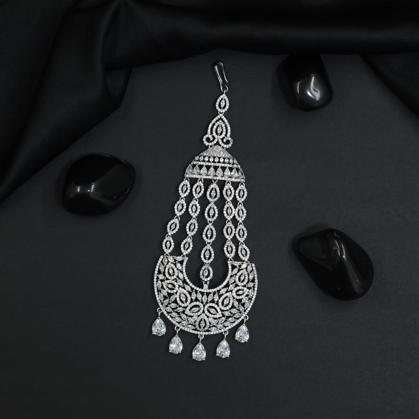 Designer Jhumar with Oval Motif Strands and Decorative Drops