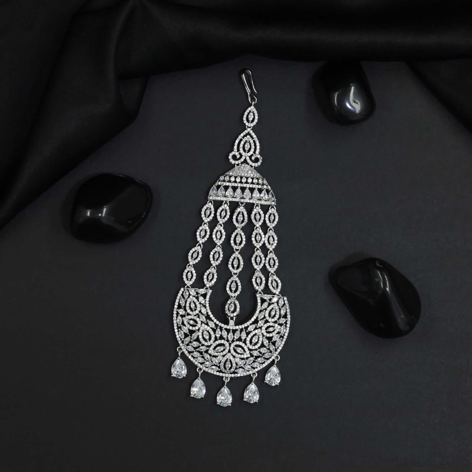 Designer Jhumar with Oval Motif Strands and Decorative Drops