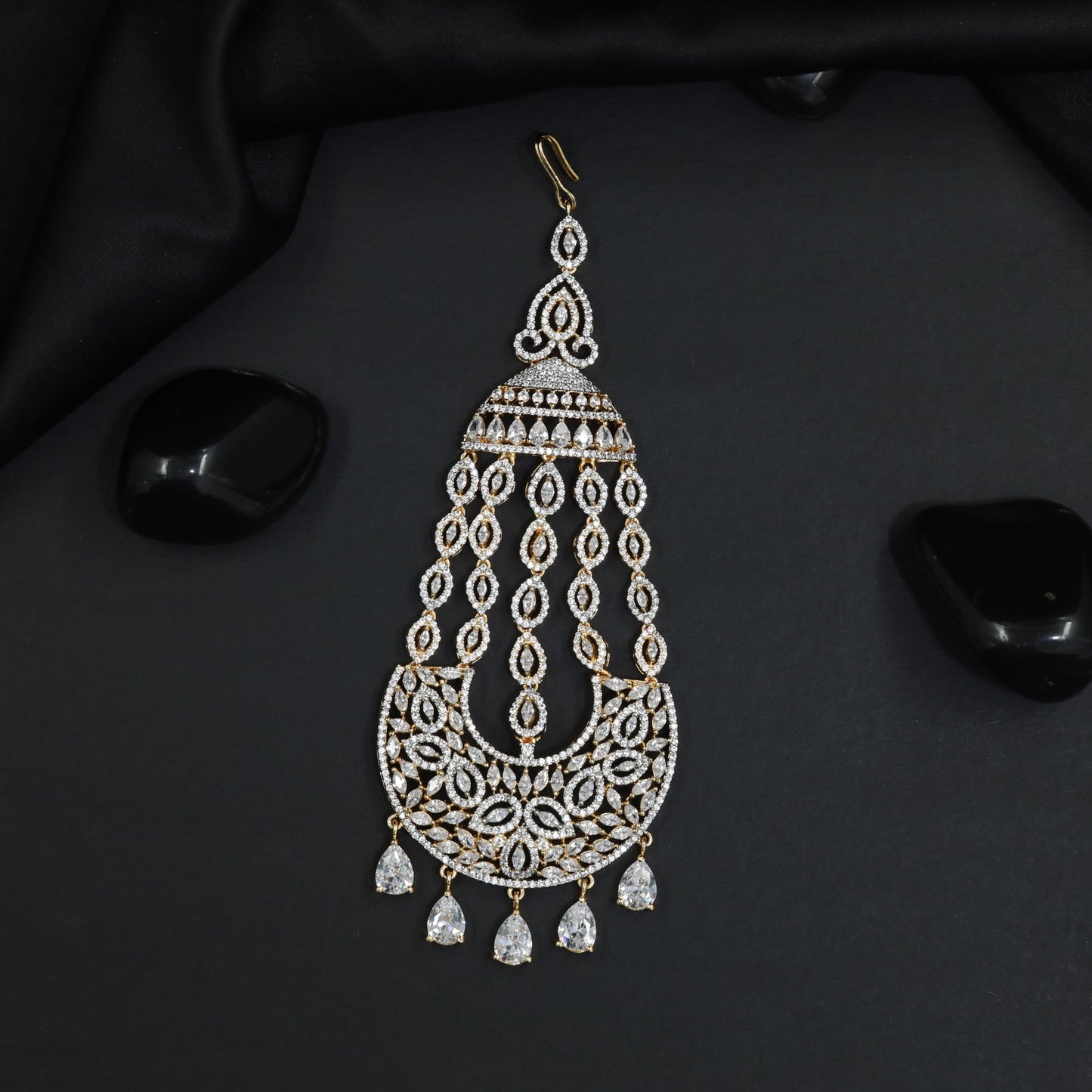 Designer Jhumar with Oval Motif Strands and Decorative Drops