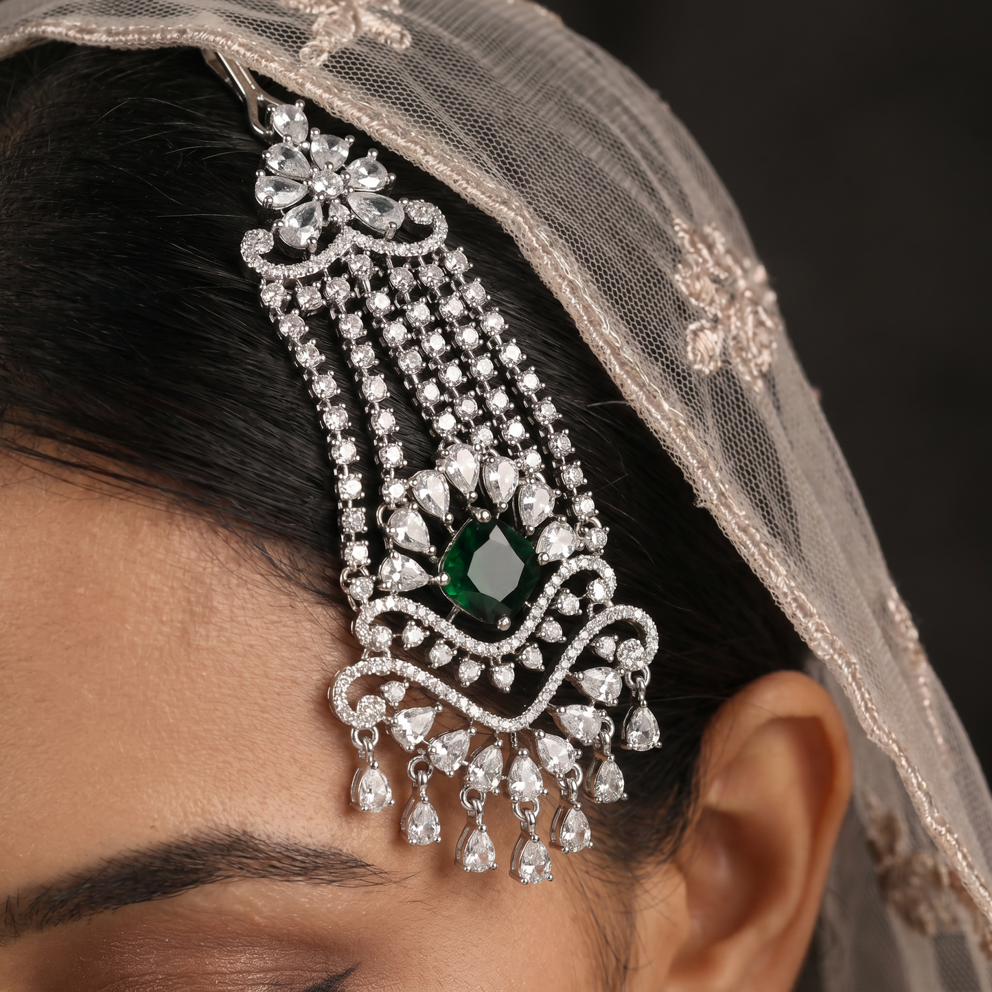 Statement Jhumar with Floral Accents and Decorative Fringe