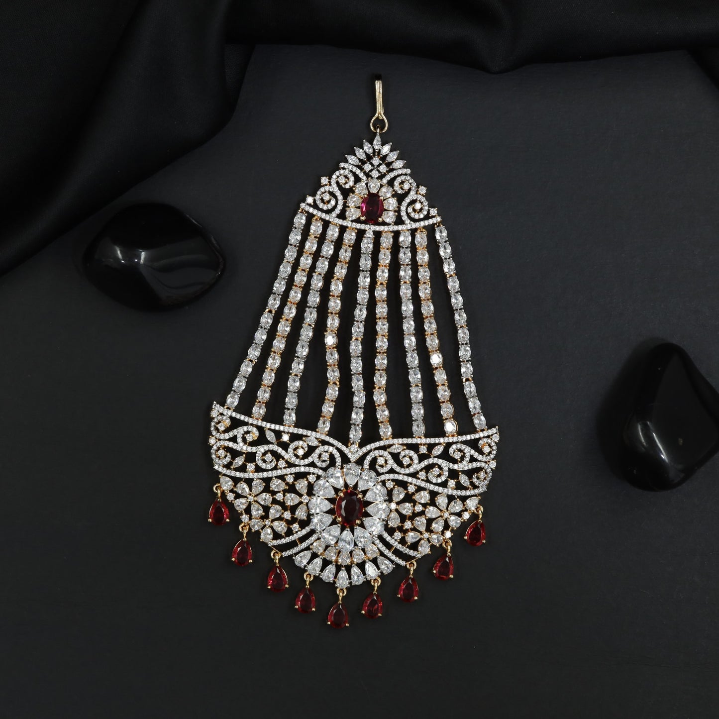 Statement Jhumar with Floral Burst Motif and Cascading Strands