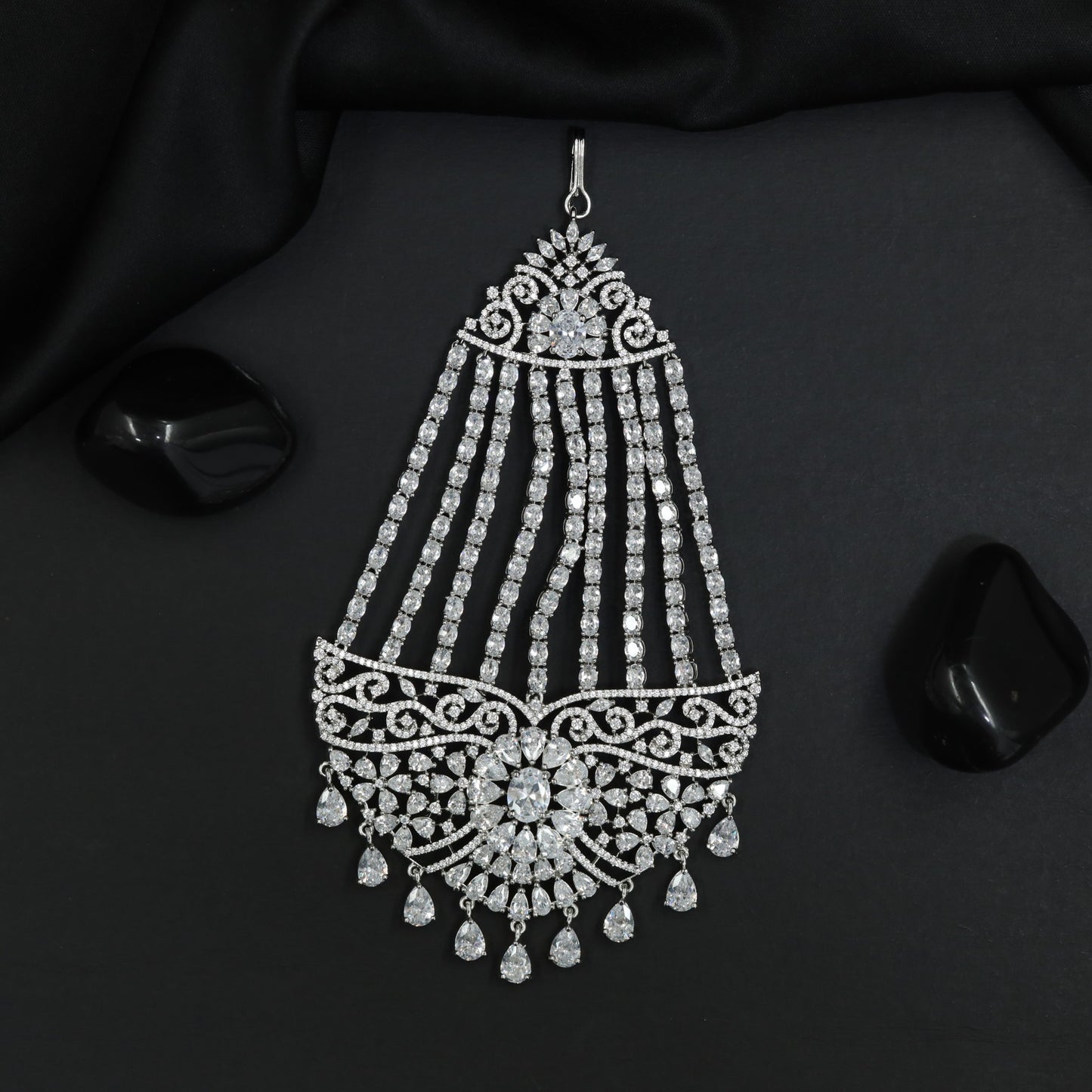 Statement Jhumar with Floral Burst Motif and Cascading Strands