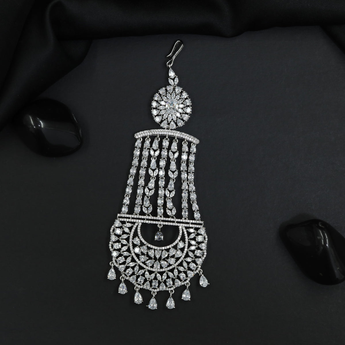 Floral Burst Jhumar with Cascading Tassel Strands