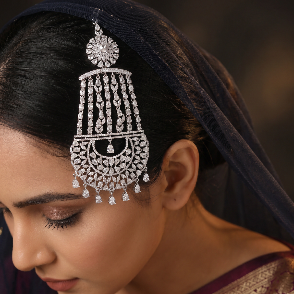 Floral Burst Jhumar with Cascading Tassel Strands