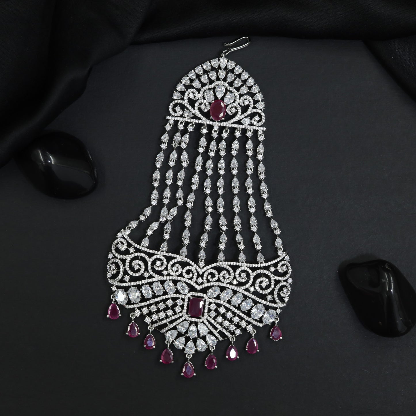 Jhumar with Scrollwork Design and Cascading Tassel Strands