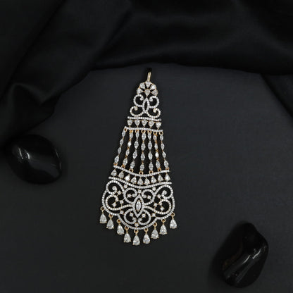 Rhodium Jhumar with Scrollwork Design and Cascading Tassel Strands