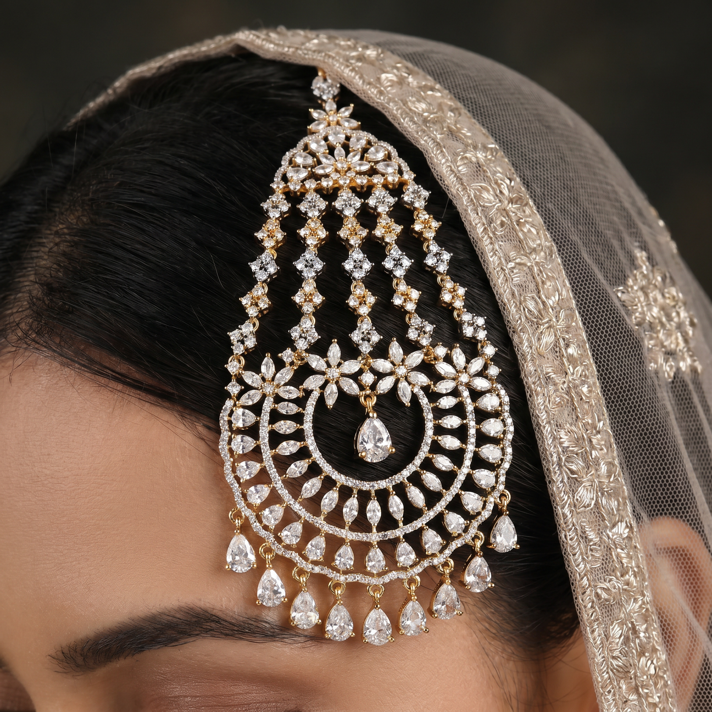 Rose Gold Jhumar Featuring Floral Cluster Detailing and Fringe