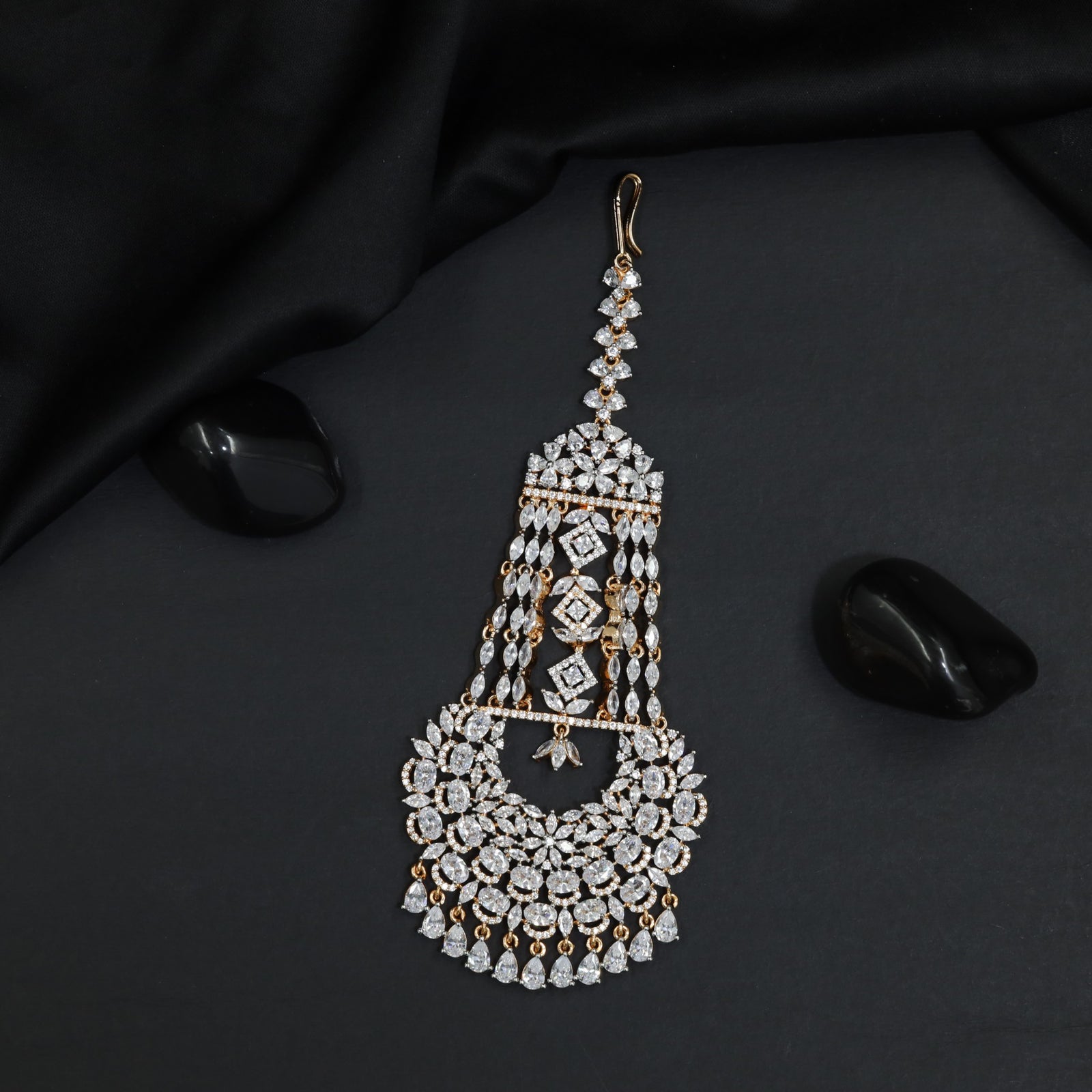 Gj Jhumar with Floral Arch and Cascading Chains