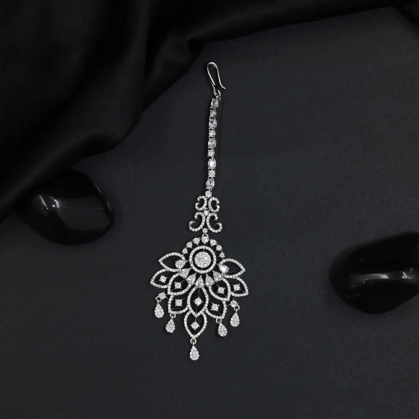 Tikka with Floral Petal Design and Drop Accents