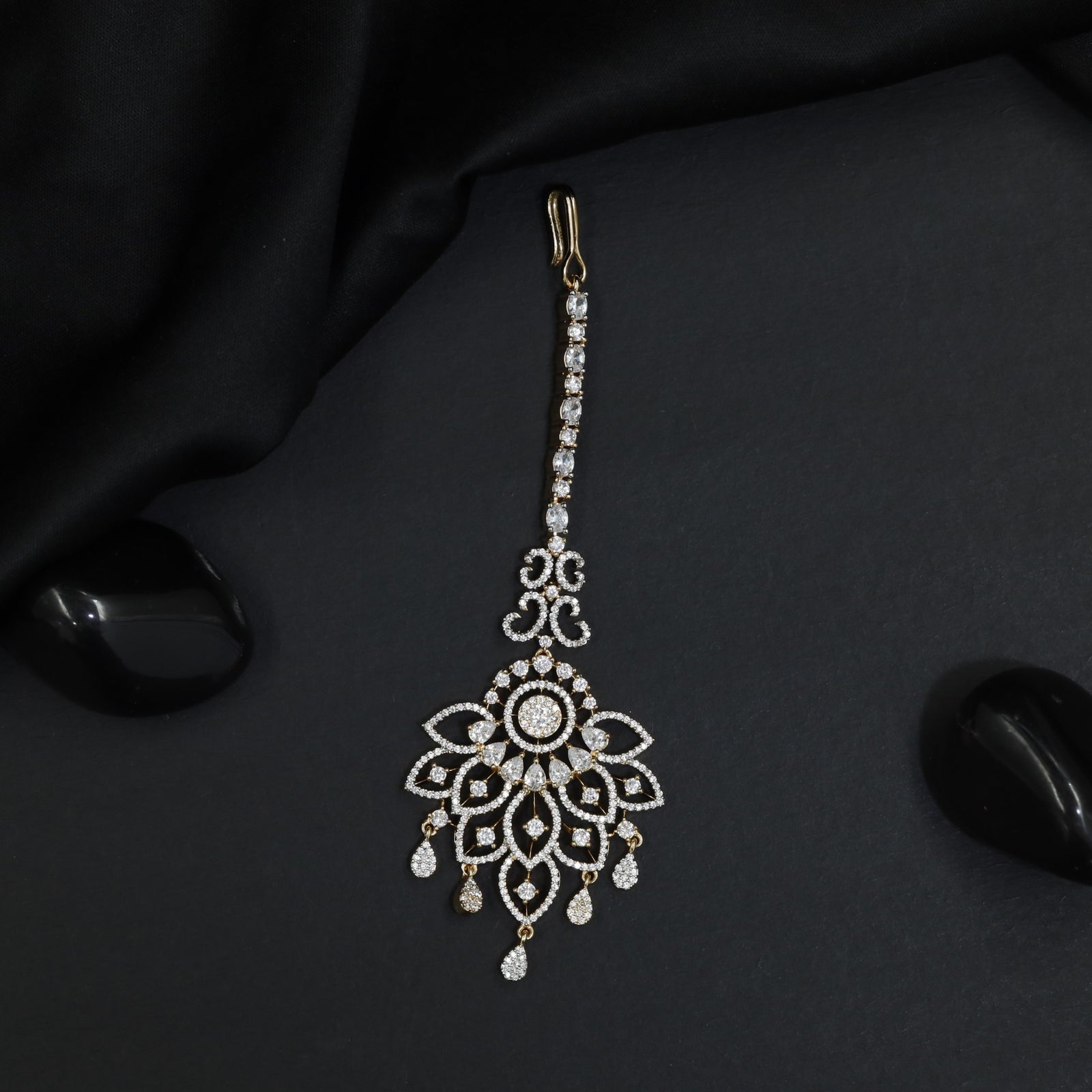 Tikka with Floral Petal Design and Drop Accents