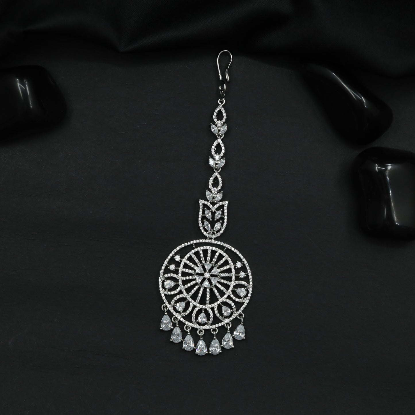 Openwork Tikka Featuring Circular Pendant and Fringe Detail