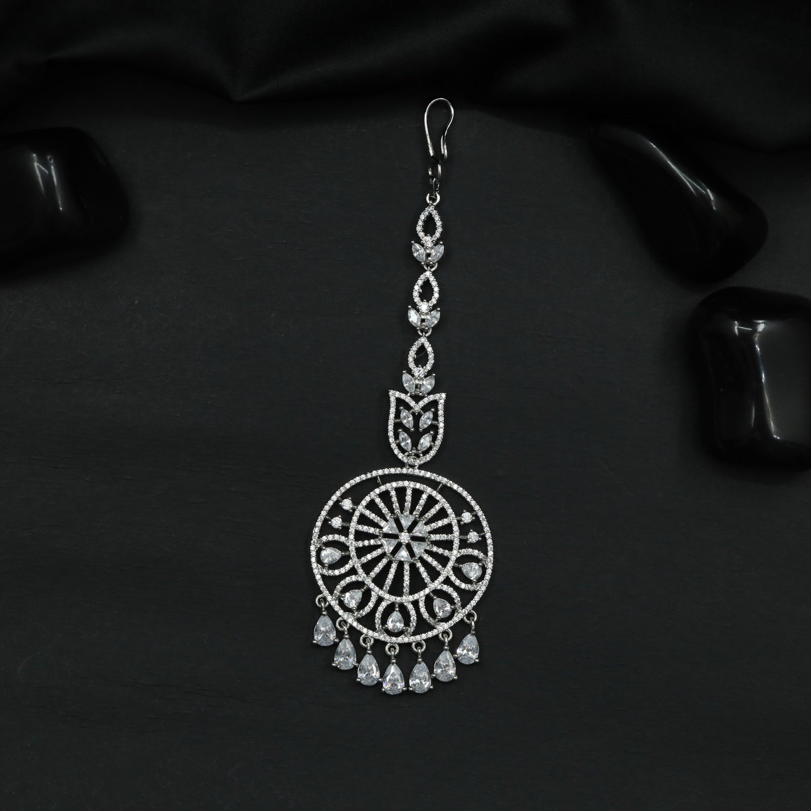 Openwork Tikka Featuring Circular Pendant and Fringe Detail